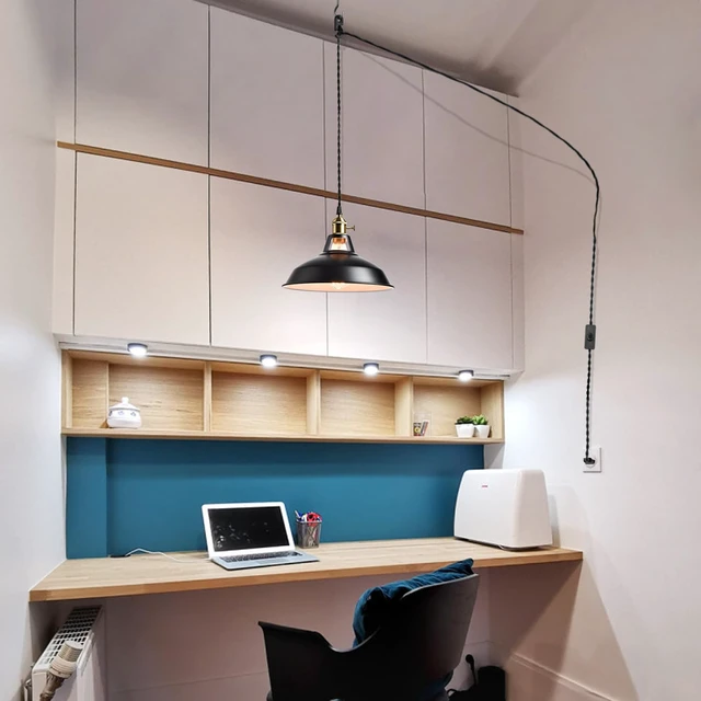 Alt view image 4 of 7 - Industrial Plug in Pendant Light, Black Farmhouse Barn Light 17ft Cord, E26 Swag Hanging Light Fixture for Kitchen Dining Room Bedroom Bar Cafe Restaurant Loft, Dual Switch
