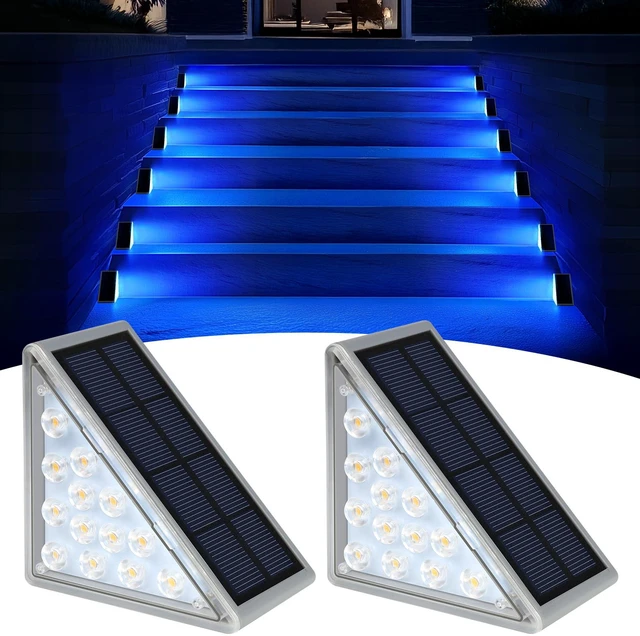 Main image of 2 Pack Solar Stair Lights, Outdoor Step Lights with Waterproof IP67, Blue Color LED Solar Light for Outside Light Decor for Stair, Deck, Front Step, Front Porch, Patio and Backyard