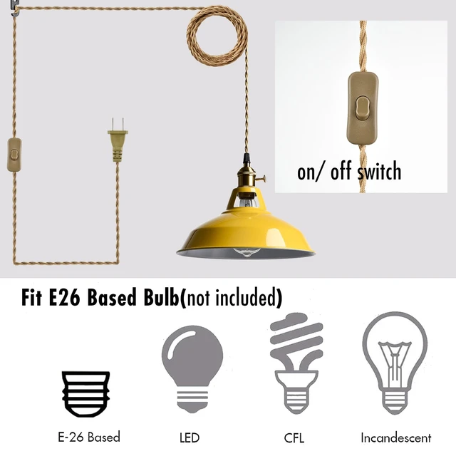 Alt view image 7 of 7 - Nordic Plug in Hanging Pendant Light with Yellow Metal Barn Shade 10.6"W Barn Shade, E26 Hanging Swag Light Fixture with Switch for Kitchen Bedroom Foyer Dining Bar Reataurant Cafe Loft