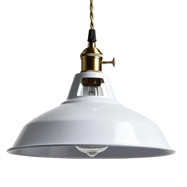 Alt view image 5 of 7 - Nordic Plug in Pendant Light White Barn Shade with Dual Switches 216.5" Plug Cord, Metal Barn Shade, On/off and Rotary Switches, E26 Removable Swag Light for Any Indoor Spaces