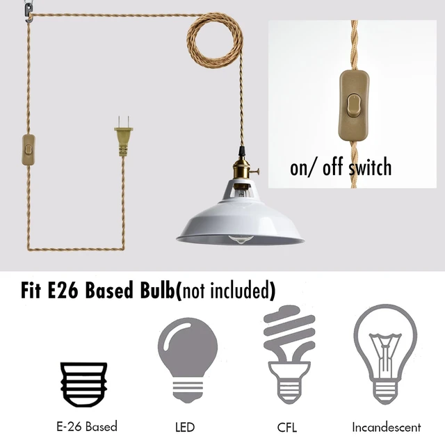 Alt view image 6 of 7 - Nordic Plug in Pendant Light White Barn Shade with Dual Switches 216.5" Plug Cord, Metal Barn Shade, On/off and Rotary Switches, E26 Removable Swag Light for Any Indoor Spaces
