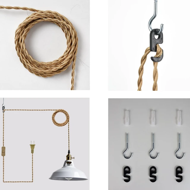 Alt view image 7 of 7 - Nordic Plug in Pendant Light White Barn Shade with Dual Switches 216.5" Plug Cord, Metal Barn Shade, On/off and Rotary Switches, E26 Removable Swag Light for Any Indoor Spaces