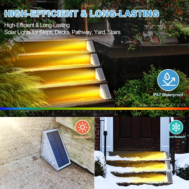 Alt view image 2 of 6 - LED Solar Step Lights Waterproof Outdoor Stair Lights, Warm White Solar Deck Light IP67 Solar Decoration Lights for Yard, Patio, Garden, Walkways, Front Door, Pathway, Driveway, Porch 2PK