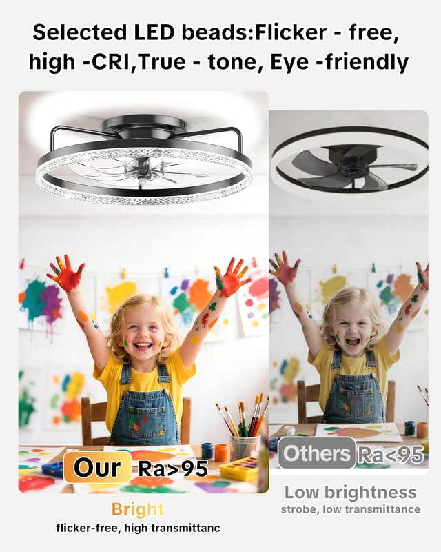 Alt view image 6 of 7 - Ceiling Fan with Lights and Remote, 20in Modern Ceiling Fans 3000K-6500K Smart Ceiling Fans with Lights, Low Profile Flush Mount Ceiling Fan with Light, Quiet Ceiling Fan for Bedroom
