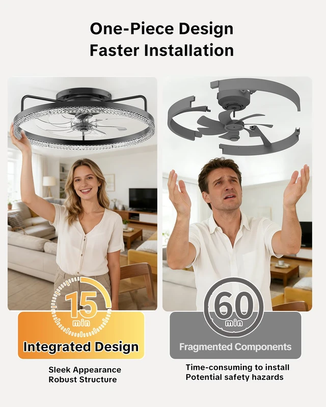 Alt view image 5 of 7 - Ceiling Fan with Lights and Remote, 20in Modern Ceiling Fans 3000K-6500K Smart Ceiling Fans with Lights, Low Profile Flush Mount Ceiling Fan with Light, Quiet Ceiling Fan for Bedroom