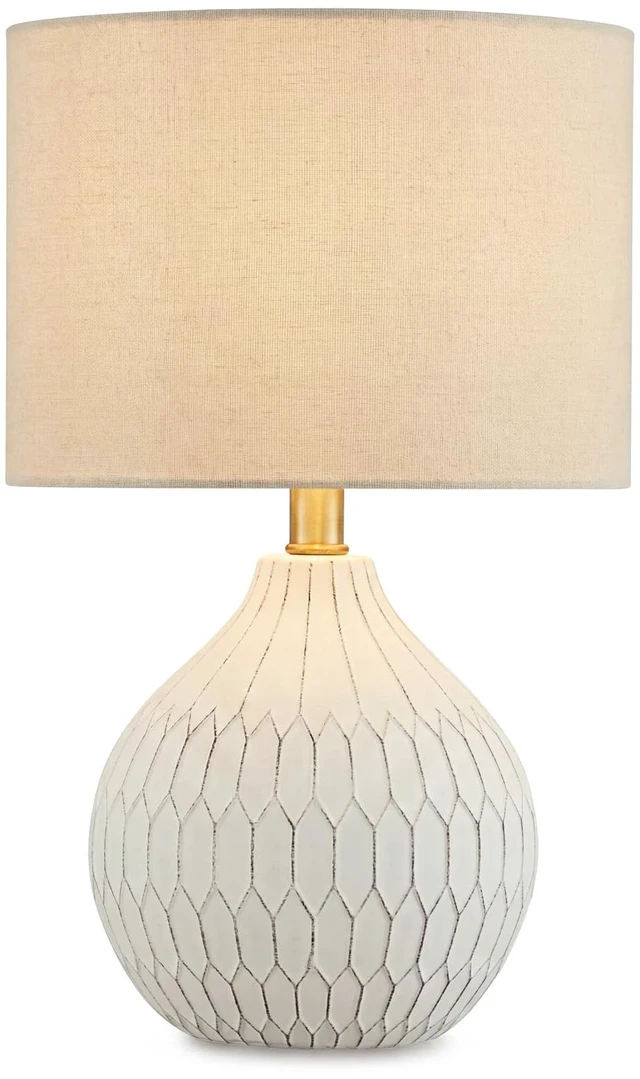 Main image of Ceramic Table Lamp, Bedside, Antique White Textured wave ceramic base, Compact 18-inch height ideal for bedside nightstands and transitional styling, Wardmont Series