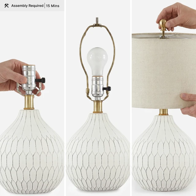 Alt view image 3 of 7 - Ceramic Table Lamp, Bedside, Antique White Textured wave ceramic base, Compact 18-inch height ideal for bedside nightstands and transitional styling, Wardmont Series