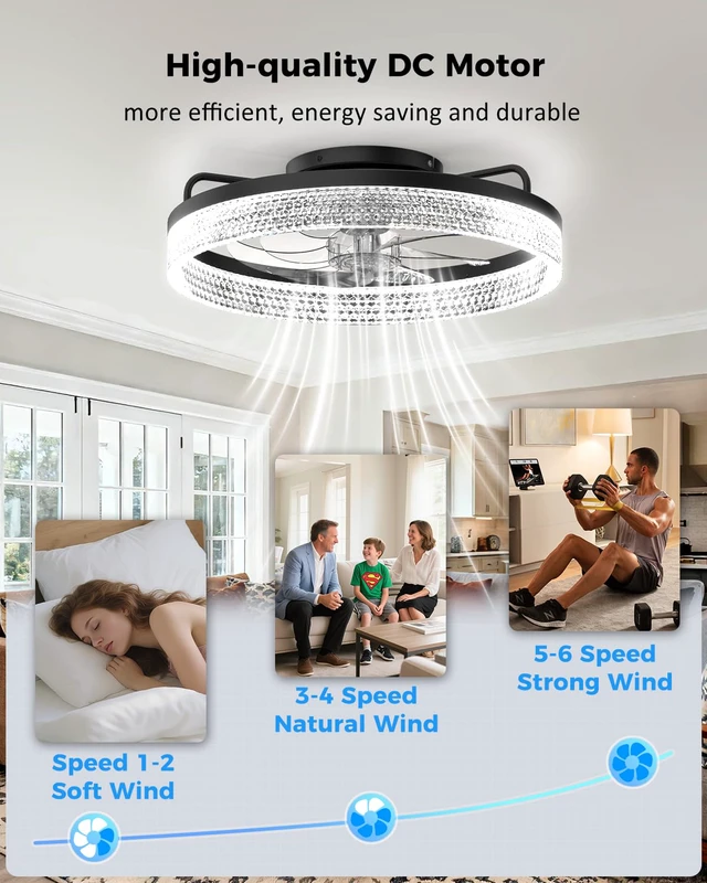 Alt view image 4 of 7 - Ceiling Fan with Lights and Remote, 20in Modern Ceiling Fans 3000K-6500K Smart Ceiling Fans with Lights, Low Profile Flush Mount Ceiling Fan with Light, Quiet Ceiling Fan for Bedroom