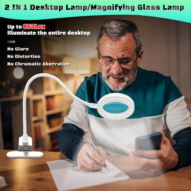 Alt view image 4 of 7 - 10X Magnifying Glass with Light and Stand,Hands Free Clip on Magnifier Lamp 48 LED 3 Color Modes 12 Brightness, Flexible Gooseneck Desk Light for Reading Crafts Sewing Soldering Jewelry Repair