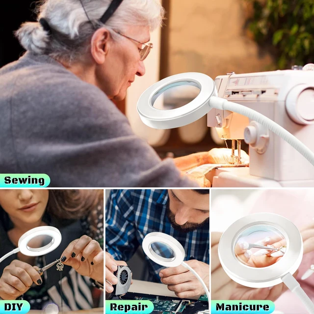 Alt view image 7 of 7 - 10X Magnifying Glass with Light and Stand,Hands Free Clip on Magnifier Lamp 48 LED 3 Color Modes 12 Brightness, Flexible Gooseneck Desk Light for Reading Crafts Sewing Soldering Jewelry Repair