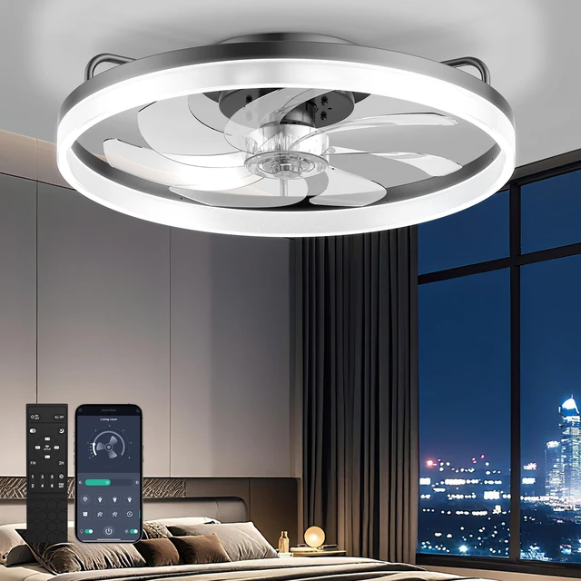 Main image of Ceiling Fan with Lights and Remote, 20in Modern Ceiling Fans 3000K-6500K Smart Ceiling Fans with Lights, Low Profile Flush Mount Ceiling Fan with Light, Quiet Ceiling Fan for Bedroom