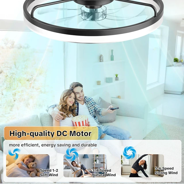 Alt view image 3 of 7 - Ceiling Fan with Lights and Remote, 20in Modern Ceiling Fans 3000K-6500K Smart Ceiling Fans with Lights, Low Profile Flush Mount Ceiling Fan with Light, Quiet Ceiling Fan for Bedroom