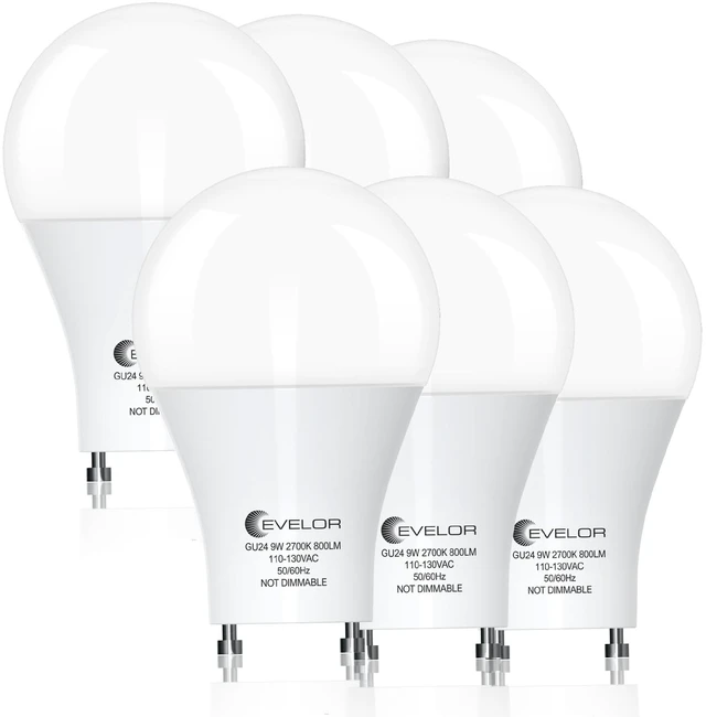 Main image of GU24 LED Light Bulbs,60 Watt Equivalent,Soft White 2700K,6-Packs Efficient 9W,Non-Dimmable,800 LM Twist and Lock 2 Prong Warm Light Bulbs,15000 Hours,Ideal for Kitchen,Living Room,Bedroom