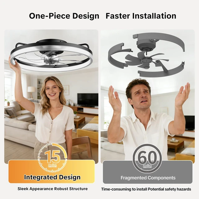 Alt view image 5 of 7 - Ceiling Fan with Lights and Remote, 20in Modern Ceiling Fans 3000K-6500K Smart Ceiling Fans with Lights, Low Profile Flush Mount Ceiling Fan with Light, Quiet Ceiling Fan for Bedroom