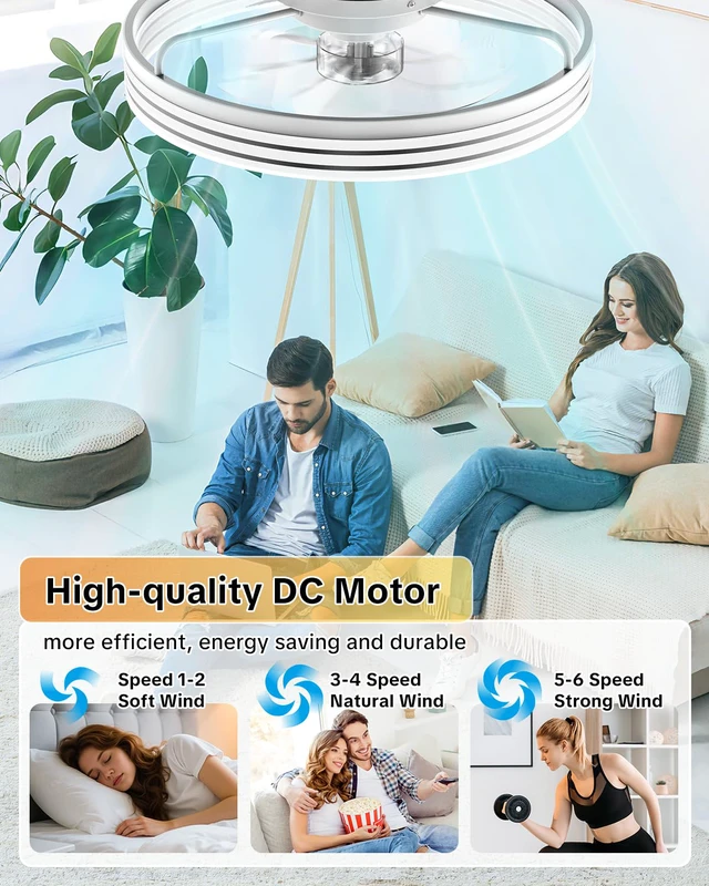 Alt view image 3 of 7 - Ceiling Fan with Lights and Remote, 20in Modern Ceiling Fans 3000K-6500K Smart Ceiling Fans with Lights, Low Profile Flush Mount Ceiling Fan with Light, Quiet Ceiling Fan for Bedroom