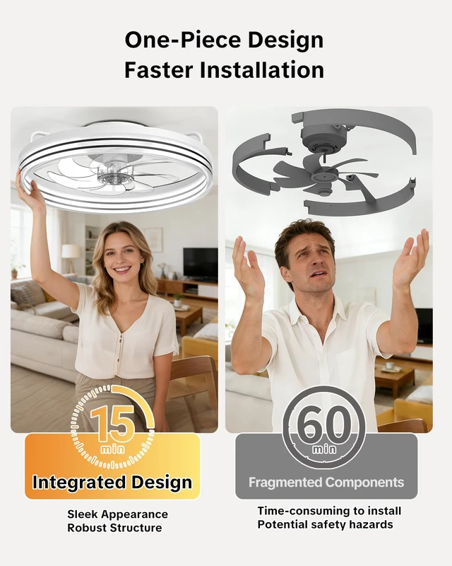 Alt view image 5 of 7 - Ceiling Fan with Lights and Remote, 20in Modern Ceiling Fans 3000K-6500K Smart Ceiling Fans with Lights, Low Profile Flush Mount Ceiling Fan with Light, Quiet Ceiling Fan for Bedroom