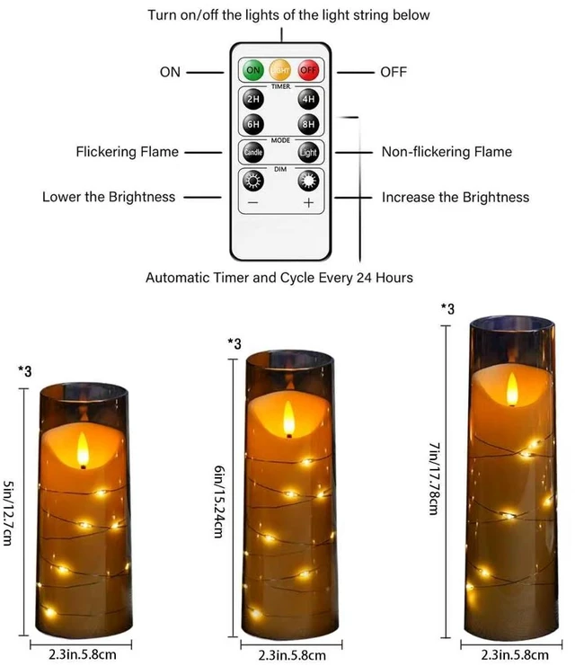 Alt view image 2 of 6 - Flameless Candles with Embedded Star String, Battery Operated LED Pillar Candles with Timer and Remote Control,Home Decorating for Ambiance Set of 9(Grey)