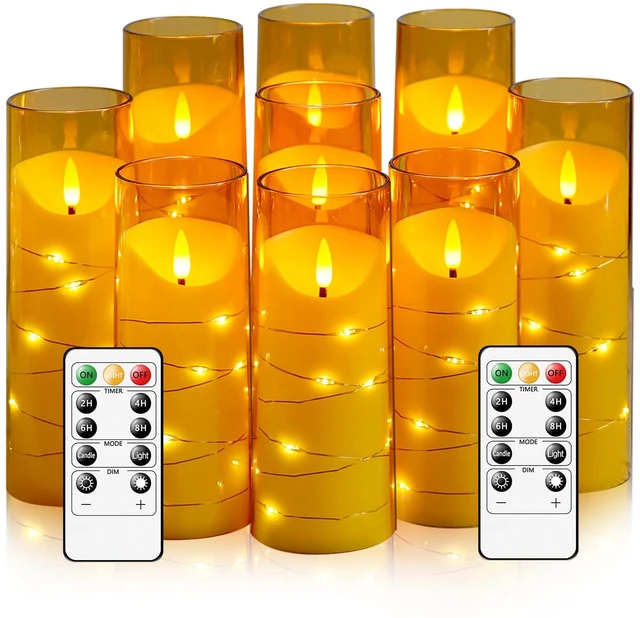 Main image of Flameless Candles with Embedded Star String, Battery Operated LED Pillar Candles with Timer and Remote Control,Home Decorating for Ambiance Set of 9 (Gold)