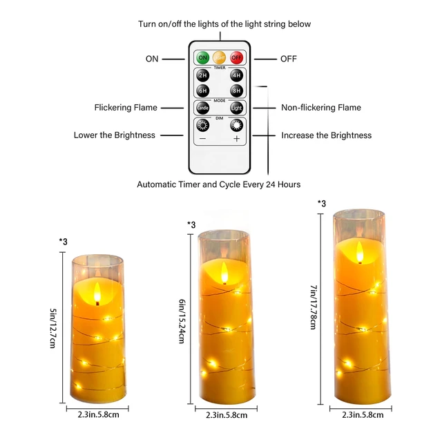 Alt view image 2 of 6 - Flameless Candles with Embedded Star String, Battery Operated LED Pillar Candles with Timer and Remote Control,Home Decorating for Ambiance Set of 9 (Gold)