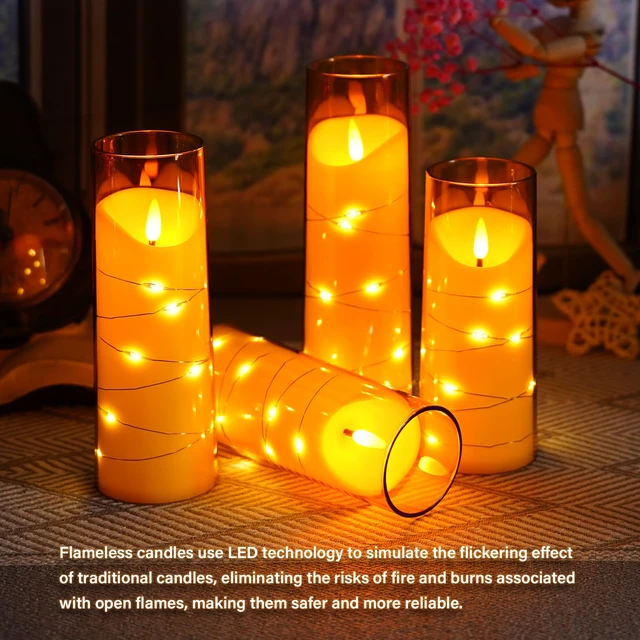 Alt view image 4 of 6 - Flameless Candles with Embedded Star String, Battery Operated LED Pillar Candles with Timer and Remote Control,Home Decorating for Ambiance Set of 9 (Gold)