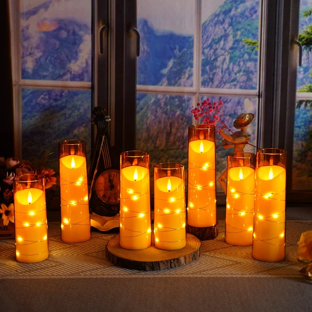 Alt view image 5 of 6 - Flameless Candles with Embedded Star String, Battery Operated LED Pillar Candles with Timer and Remote Control,Home Decorating for Ambiance Set of 9 (Gold)