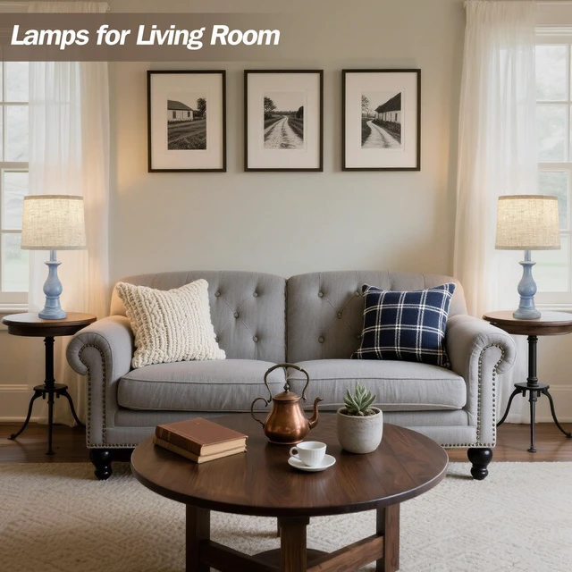 Alt view image 7 of 7 - Table Lamps Set of 2, 18.5" Vintage Bedside Lamps for Bedroom Living Room Farmhouse Nightstand Lamps with Oatmeal Linen Shades, 3 Color Temperature Switchable, Includes 2 LED Bulbs, Blue Base