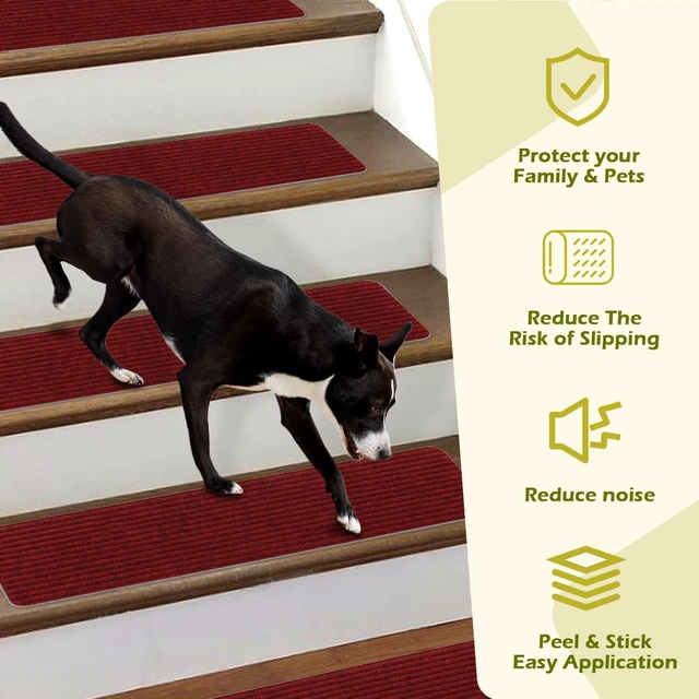 Alt view image 6 of 7 - Carpet Stair Treads for Wooden Steps Non-Slip Indoor 16pcs 8x30inch Safety Rug Slip Resistant Indoor Runner for Kids Elders and Pets with Reusable Adhesive,Dark Red