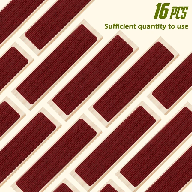 Alt view image 3 of 7 - Carpet Stair Treads for Wooden Steps Non-Slip Indoor 16pcs 8x30inch Safety Rug Slip Resistant Indoor Runner for Kids Elders and Pets with Reusable Adhesive,Dark Red