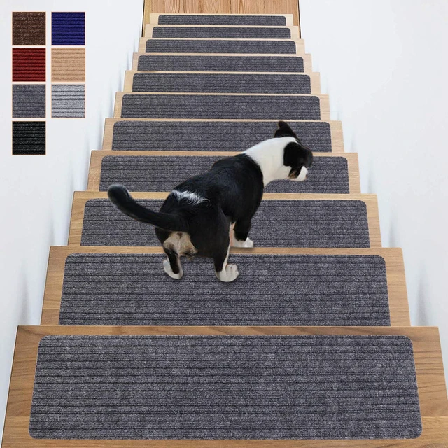 Main image of Stair Treads Non-Slip 16 Pack 8"x30" - Carpet Stair Runner for Indoor Wooden Steps with TPE Backing & Anti-Skid Surface, Reusable Adhesive Safety Rug for Kids/Elder/Pet-Friendly - Grey