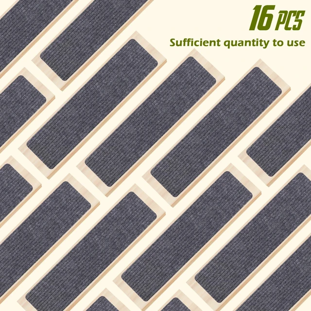 Alt view image 3 of 7 - Stair Treads Non-Slip 16 Pack 8"x30" - Carpet Stair Runner for Indoor Wooden Steps with TPE Backing & Anti-Skid Surface, Reusable Adhesive Safety Rug for Kids/Elder/Pet-Friendly - Grey