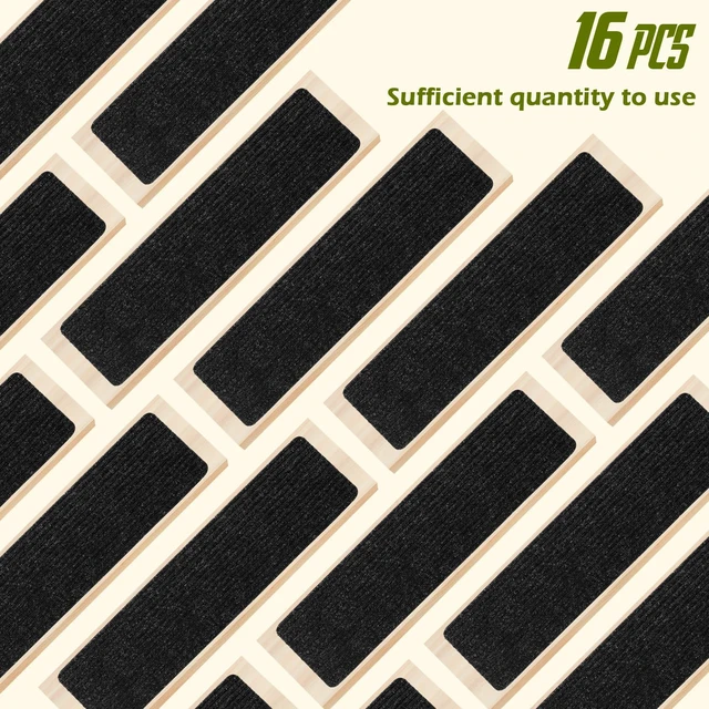Alt view image 3 of 7 - Carpet Stair Treads for Wooden Steps Non-Slip Indoor 16pcs 8x30inch Stair Treads Carpet Anti Slip for Dogs, Elders, Kids Stair Runners for Wooden Steps Stair Pads Mats Covers Pads, Black