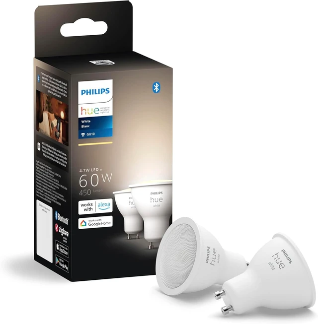 Main image of Smart 60W GU10 LED Bulb, White Light, 2 Pack, 450LM, Indoor Light Bulbs, Control with Hue App, Compatible with Alexa, Google Assistant and Apple HomeKit