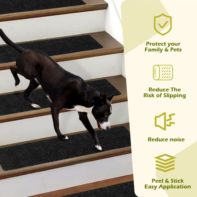 Alt view image 6 of 7 - Carpet Stair Treads for Wooden Steps Non-Slip Indoor 16pcs 8x30inch Stair Treads Carpet Anti Slip for Dogs, Elders, Kids Stair Runners for Wooden Steps Stair Pads Mats Covers Pads, Black