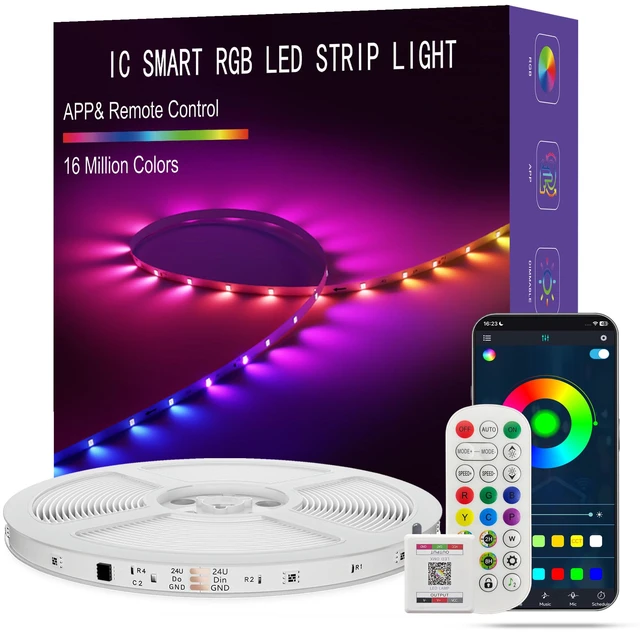 Main image of Led Lights for Bedroom 66FT Smart IC+RGB Strip Lights Music Sync Color Changing, 24Key Remote+App Control Light Strip for BedHead,Underbed,Ceiling,Background Wall
