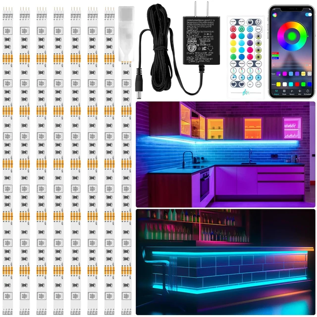 Main image of 8 Pack RGB Under Cabinet Lights with App and Remote Control Music-Sync Color-Changing Plug-In LED Strip Lights for Cabinets, Counters, Shelves and Bookcases, 13 ft