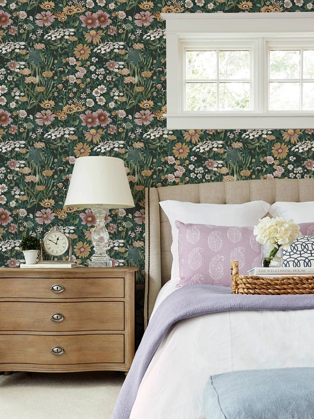 Alt view image 2 of 7 - Vintage Floral Peel and Stick Wallpaper Boho Daisy Wallpaper 16.9inx393.7in Self Adhesive Floral Contact Paper for Bedroom Living Room Accent Wall Decor Removable