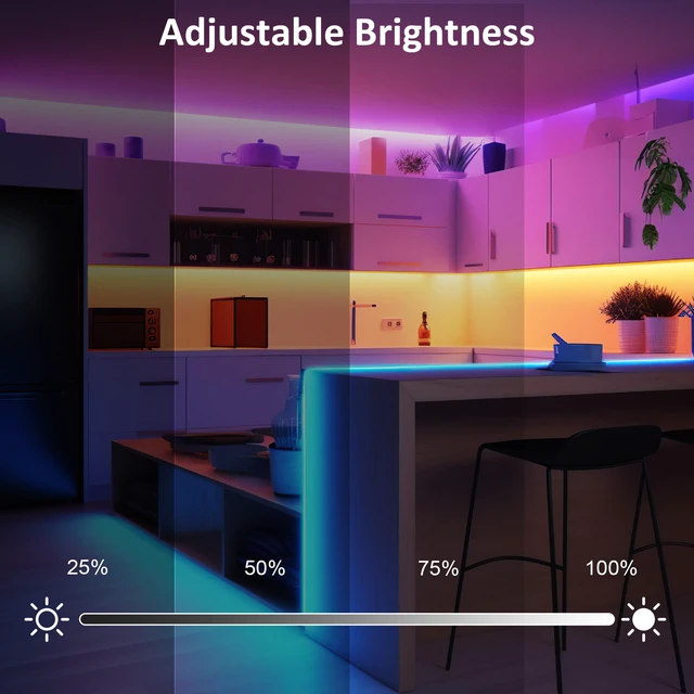 Alt view image 3 of 7 - 8 Pack RGB Under Cabinet Lights with App and Remote Control Music-Sync Color-Changing Plug-In LED Strip Lights for Cabinets, Counters, Shelves and Bookcases, 13 ft