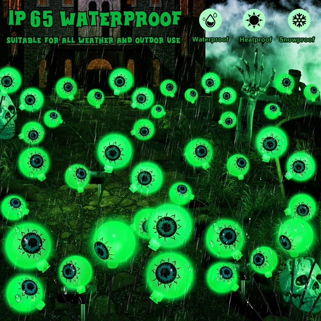 Alt view image 5 of 7 - Solar Halloween Decorations, 4 Pack 24 LED Spooky Eyeball Lights, Outdoor Waterproof Solar Green Firefly Lights for Garden Yard Patio Pathway Lawn Halloween Party