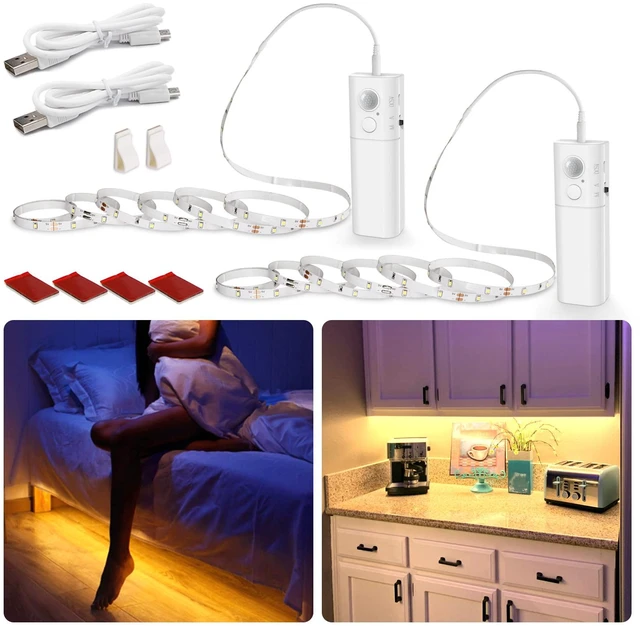 Main image of Rechargeable Motion Sensor Strip Light, Warm White LED Closet Lights 2X 6.56ft Upgraded Battery Operated LED Strip Light for Wardrobe,Stair,Pantry,Cupboard,Bed,Locker,2700K