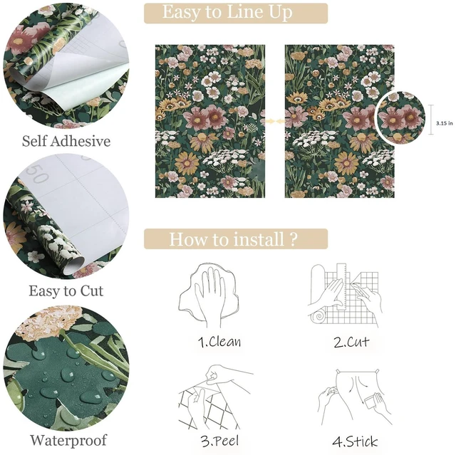 Alt view image 5 of 7 - Vintage Floral Peel and Stick Wallpaper Boho Daisy Wallpaper 16.9inx393.7in Self Adhesive Floral Contact Paper for Bedroom Living Room Accent Wall Decor Removable