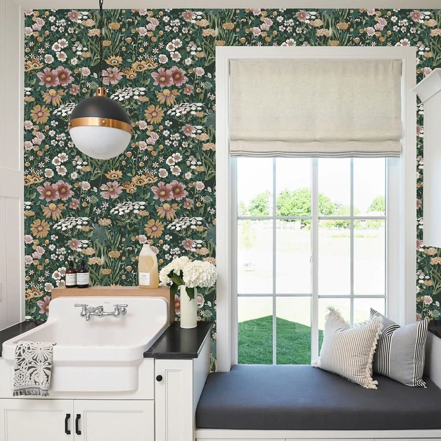 Alt view image 7 of 7 - Vintage Floral Peel and Stick Wallpaper Boho Daisy Wallpaper 16.9inx393.7in Self Adhesive Floral Contact Paper for Bedroom Living Room Accent Wall Decor Removable