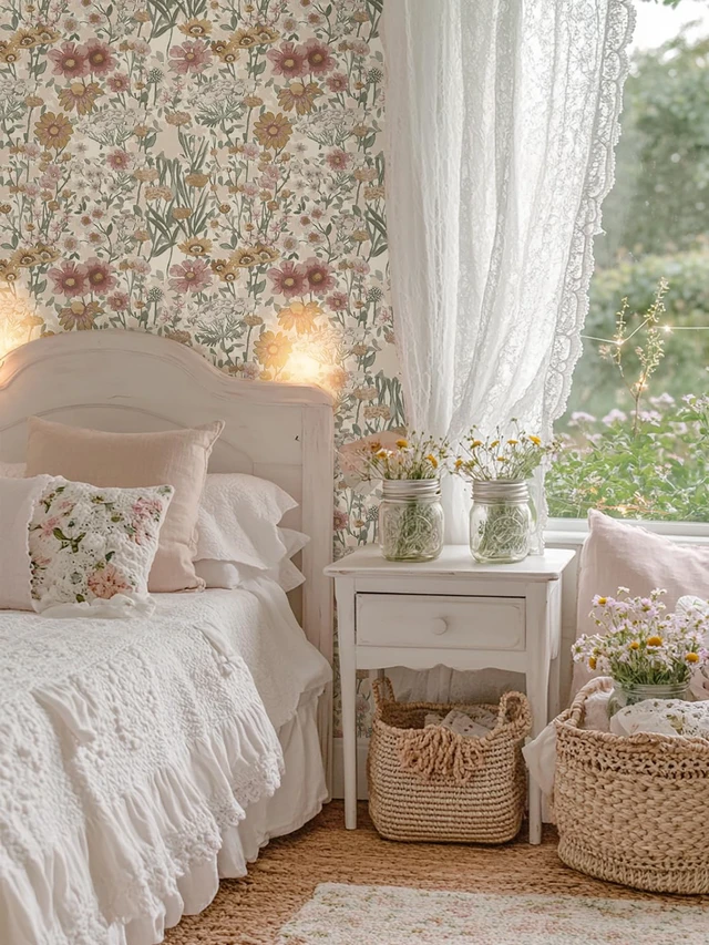Alt view image 2 of 7 - Peel and Stick Wallpaper Daisy Floral Wallpaper 16.9in x393.7in Boho Floral Contact Paper Self Adhesive Removable Wall Paper for Bedroom Living Room Decor Vinyl Roll