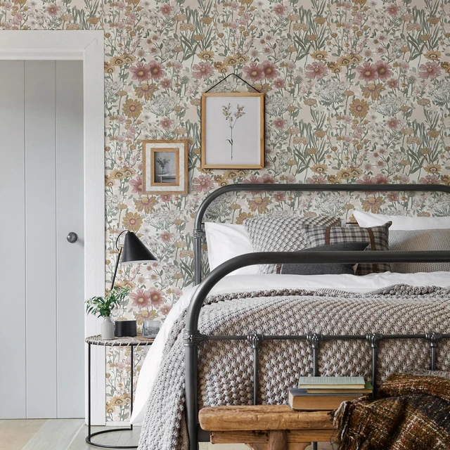 Alt view image 3 of 7 - Peel and Stick Wallpaper Daisy Floral Wallpaper 16.9in x393.7in Boho Floral Contact Paper Self Adhesive Removable Wall Paper for Bedroom Living Room Decor Vinyl Roll