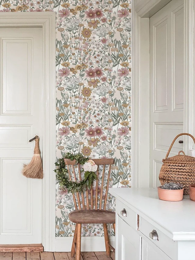 Alt view image 7 of 7 - Peel and Stick Wallpaper Daisy Floral Wallpaper 16.9in x393.7in Boho Floral Contact Paper Self Adhesive Removable Wall Paper for Bedroom Living Room Decor Vinyl Roll