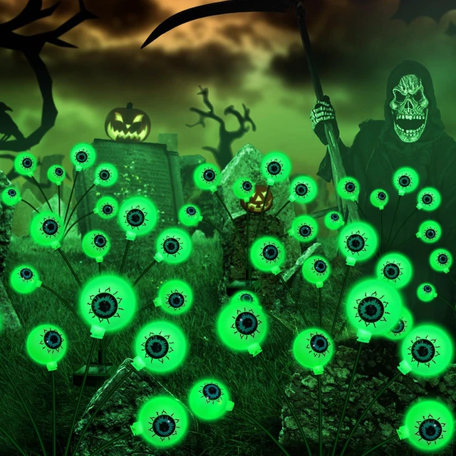 Alt view image 6 of 7 - Solar Halloween Decorations, 4 Pack 24 LED Spooky Eyeball Lights, Outdoor Waterproof Solar Green Firefly Lights for Garden Yard Patio Pathway Lawn Halloween Party