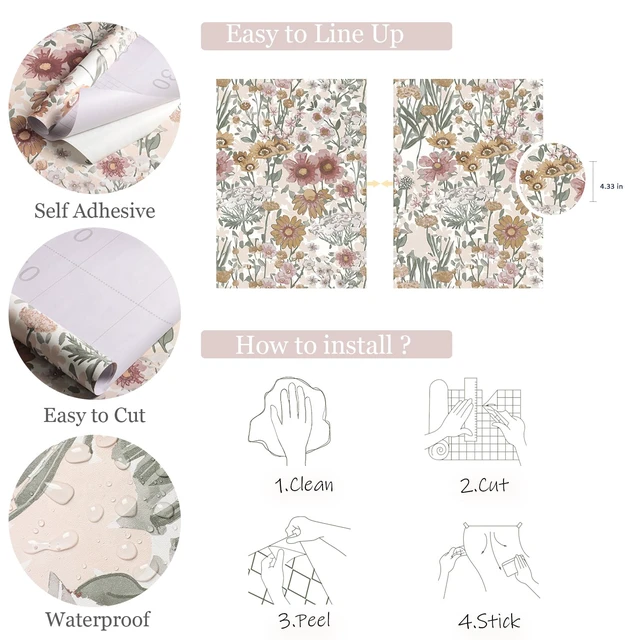 Alt view image 5 of 7 - Peel and Stick Wallpaper Daisy Floral Wallpaper 16.9in x393.7in Boho Floral Contact Paper Self Adhesive Removable Wall Paper for Bedroom Living Room Decor Vinyl Roll