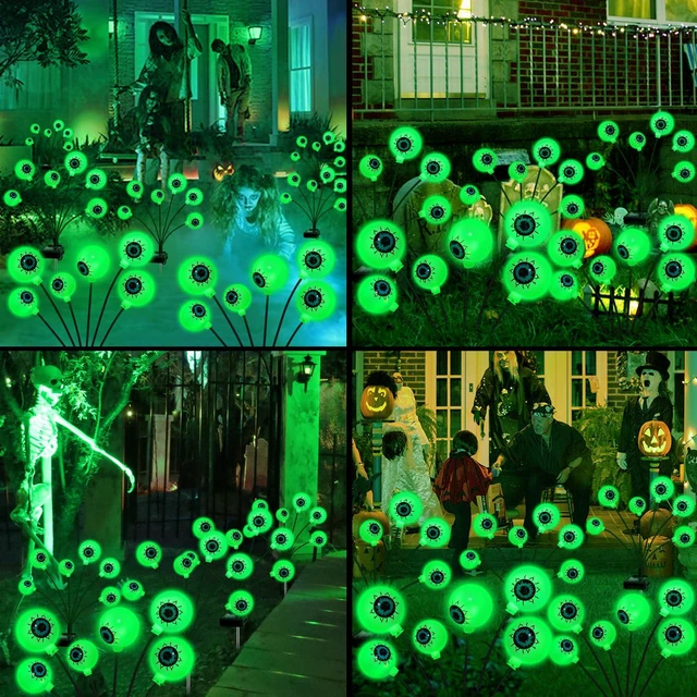 Alt view image 7 of 7 - Solar Halloween Decorations, 4 Pack 24 LED Spooky Eyeball Lights, Outdoor Waterproof Solar Green Firefly Lights for Garden Yard Patio Pathway Lawn Halloween Party