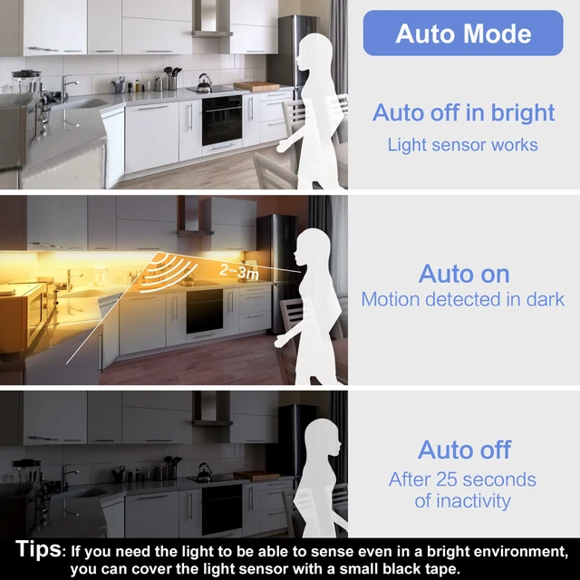 Alt view image 3 of 7 - Rechargeable Motion Sensor Strip Light, Warm White LED Closet Lights 2X 6.56ft Upgraded Battery Operated LED Strip Light for Wardrobe,Stair,Pantry,Cupboard,Bed,Locker,2700K