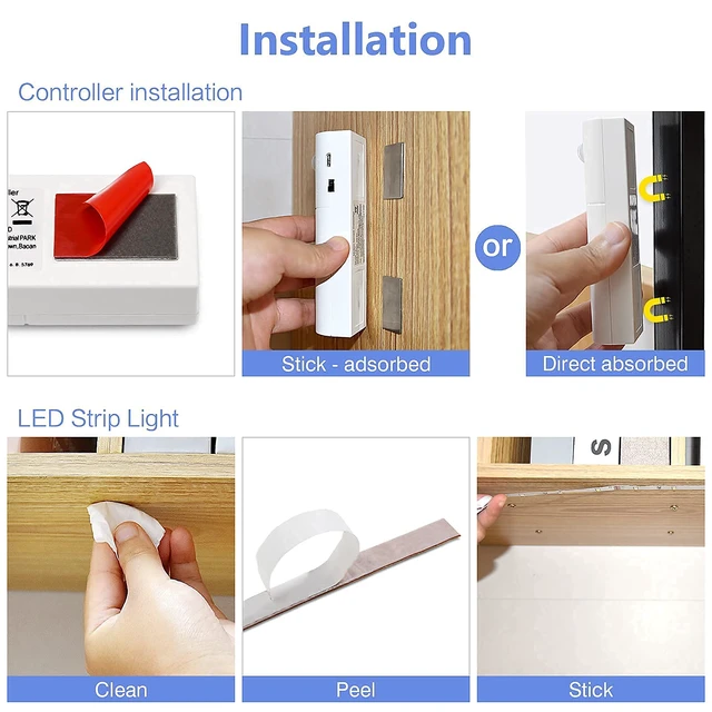 Alt view image 6 of 7 - Rechargeable Motion Sensor Strip Light, Warm White LED Closet Lights 2X 6.56ft Upgraded Battery Operated LED Strip Light for Wardrobe,Stair,Pantry,Cupboard,Bed,Locker,2700K