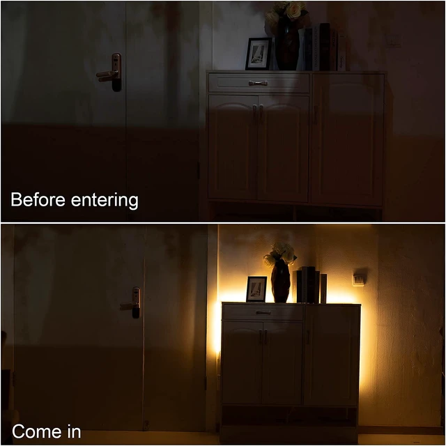 Alt view image 7 of 7 - Rechargeable Motion Sensor Strip Light, Warm White LED Closet Lights 2X 6.56ft Upgraded Battery Operated LED Strip Light for Wardrobe,Stair,Pantry,Cupboard,Bed,Locker,2700K
